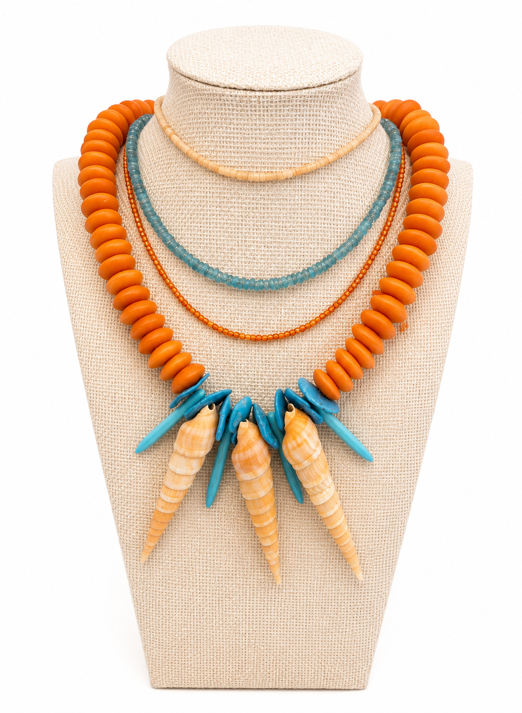 Orange and turquoise shell necklace