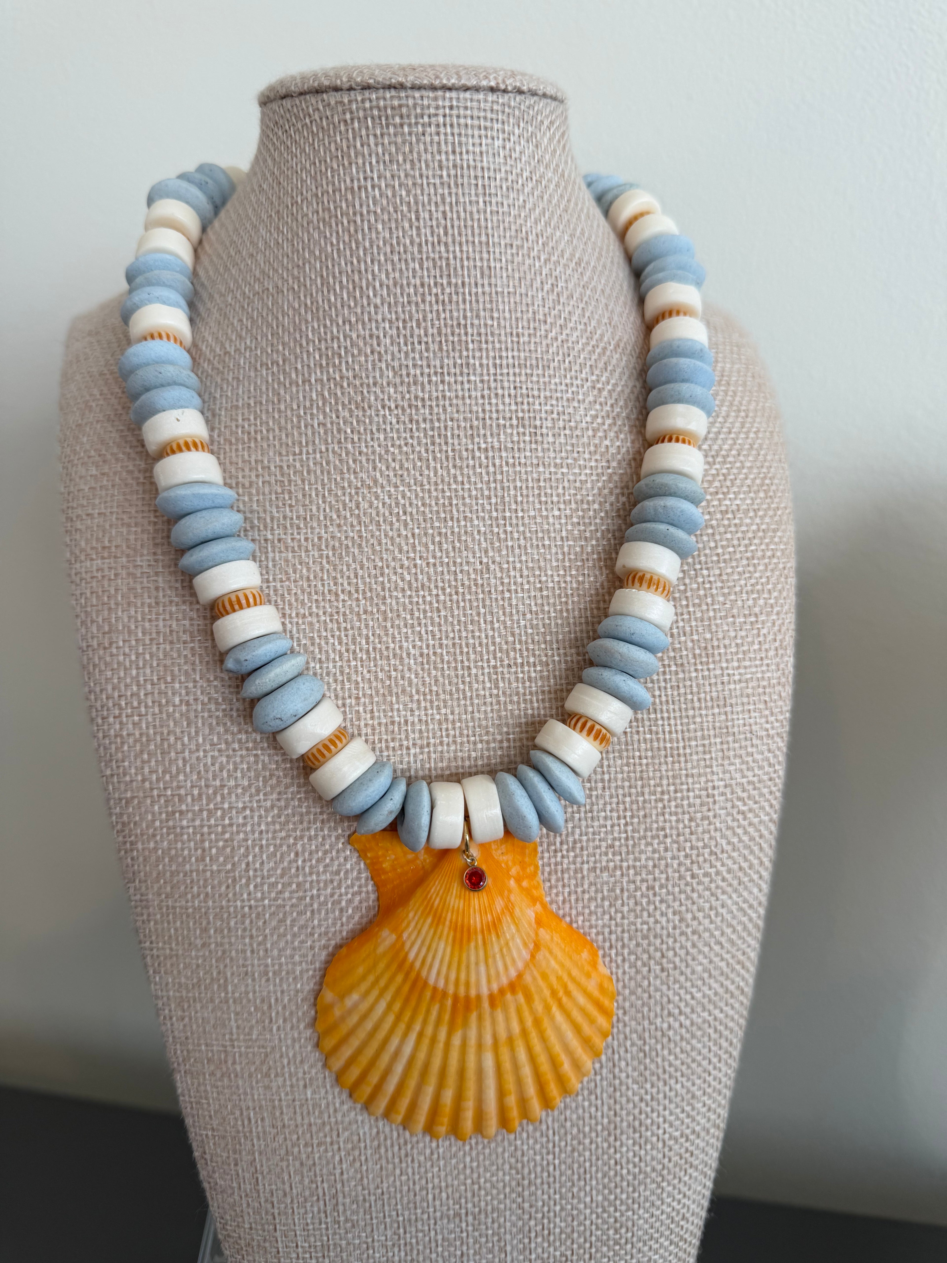 Bright Orange Scallop Necklace