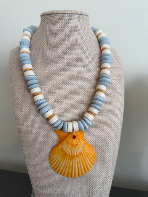 Bright Orange Scallop Necklace