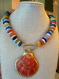 Multi Color African Beads with Orange Charm Shell
